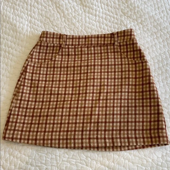 NEW Lulus Sycamore Brown Plaid Mini Skirt High Waisted Micro Mini Womens Small - Picture 1 of 4
